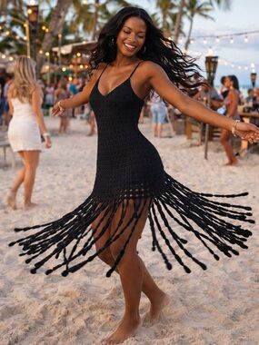 Crochet Black Fringe Dress